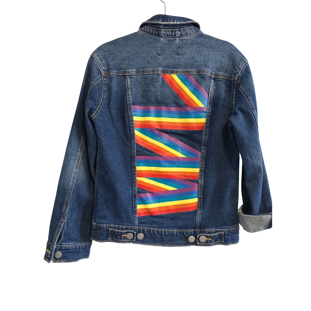Pride Rainbow Love‎ Patch Denim Trucker Jacket Blue XS RN17730